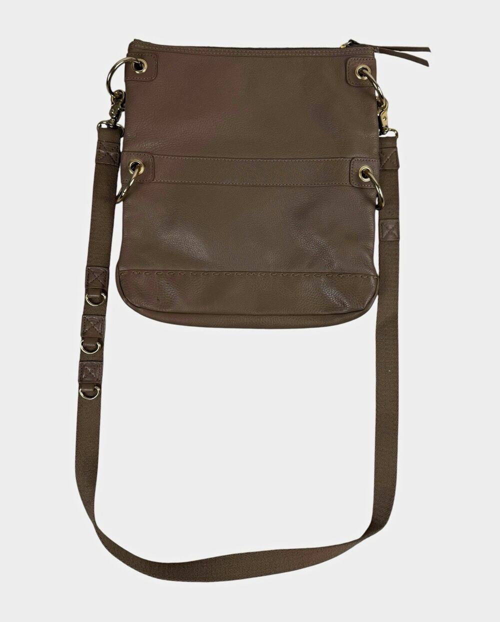 The Sak Taupe Pebbled Crossbody Bag Floral Lined Zip, Pockets, Adjustable Strap